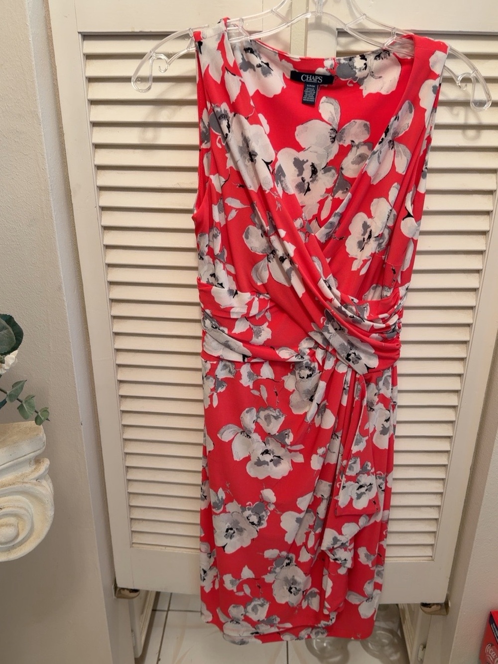 Chaps Coral Floral Faux-Wrap Midi Dress